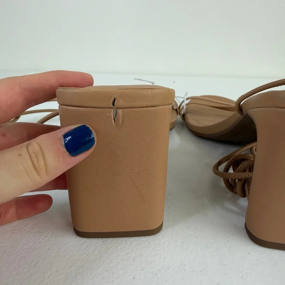 NEW A New Day‎ Marcia tan strappy tie chunk heel memory foam sandals heels shoes